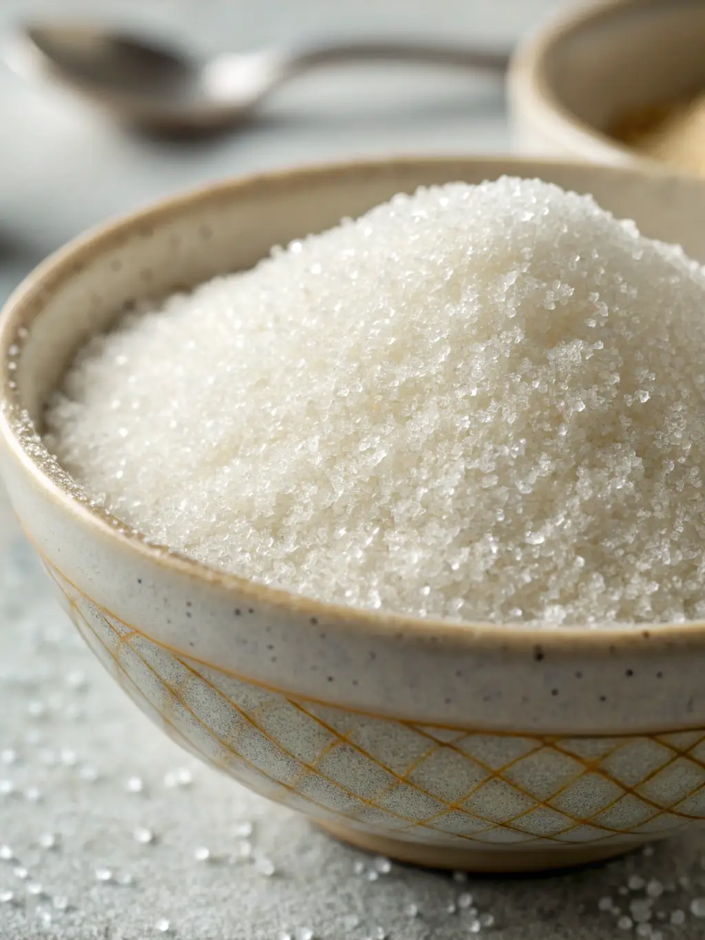 A close-up shot of glistening sugar granules, highlighting their purity and quality, ideal for representing Axum Group Ltd's wholesale trade in sugar.