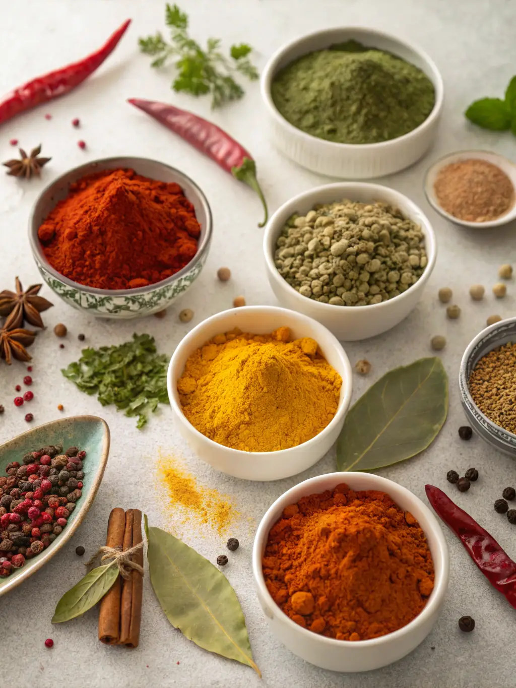 A vibrant photograph showcasing a variety of spices in colorful sacks, arranged artfully to highlight their textures and aromas, suitable for Axum Group Ltd's wholesale trade in foodstuffs.